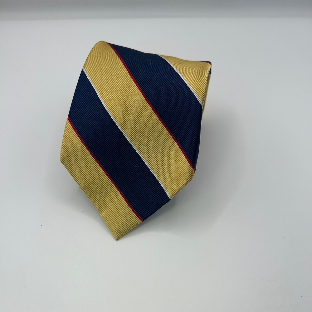 Rooster Mens Navy Blue Gold Red Repp Stripe 100% Silk Necktie Classic Width Tie